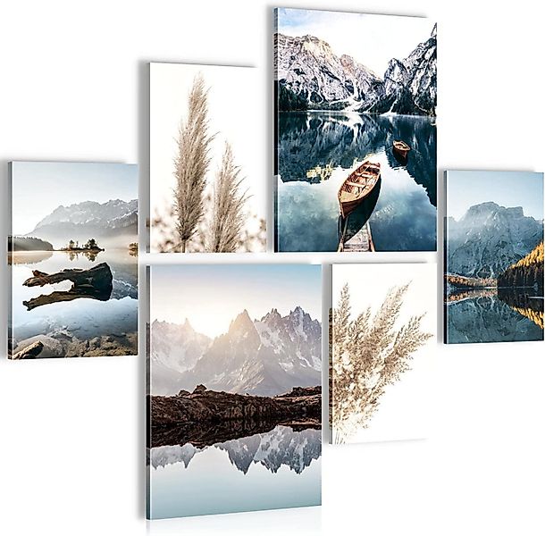 Novart Wandbild Wandbilder Wohnzimmer See Berge Natur - AUFHÄNGFERTIG 90x80 günstig online kaufen