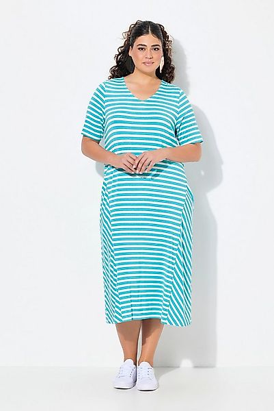 Ulla Popken Jerseykleid Midikleid Ringel A-Linie V-Ausschnitt Halbarm günstig online kaufen