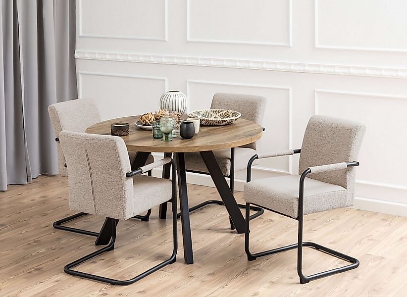 ACTONA GROUP Esstisch Zalida Esszimmertisch, rund, Eichenoptik, schwarze St günstig online kaufen