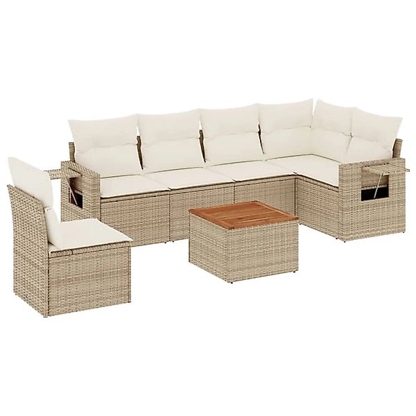 vidaXL 7-Tlg Garten-Sofagarnitur mit Kissen Beige Poly Rattan 3256919 günstig online kaufen