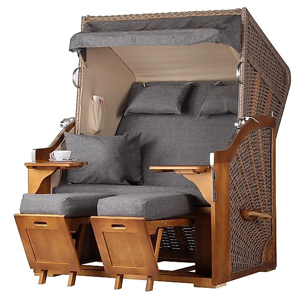 bene,iving Strandkorb Komplettset Schleswig Pinie Zweisitzer PE Mokka Model günstig online kaufen