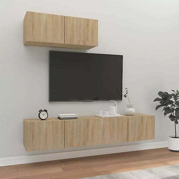 vidaXL TV-Schrank 3-tlg. TV-Schrank-Set Sonoma-Eiche Holzwerkstoff günstig online kaufen