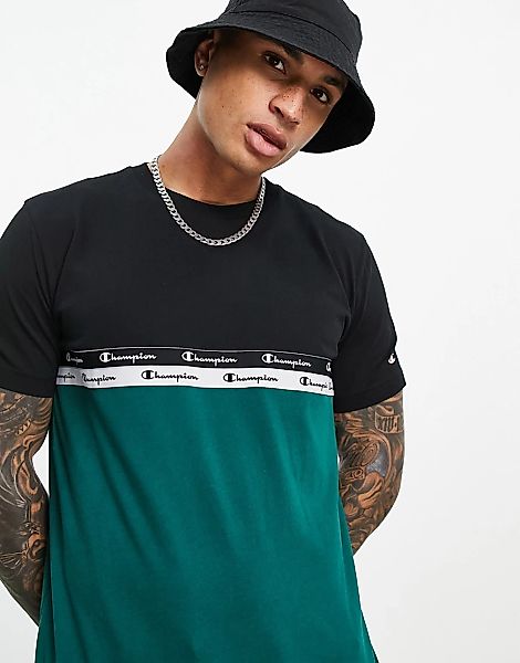 Champion – T-Shirt in Schwarz und Grün mit Band mit Schriftzuglogo günstig online kaufen