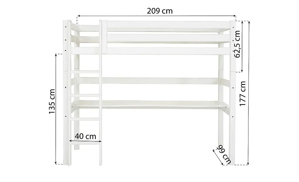 Hoppekids Hochbett  ECO Luxury ¦ weiß ¦ Maße (cm): B: 104 H: 177 Betten > B günstig online kaufen