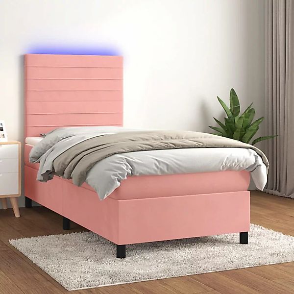 Vidaxl Boxspringbett Mit Matratze & Led Rosa 100x200 Cm Samt günstig online kaufen