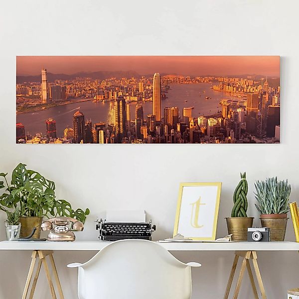 Leinwandbild Architektur & Skyline - Panorama Hongkong Sunset günstig online kaufen