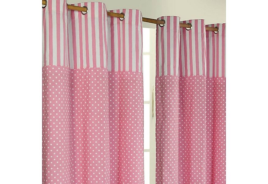 Homescapes Gardine Gardinen Polka Dots & Streifen rosa 2er Set 137 x 117 cm günstig online kaufen
