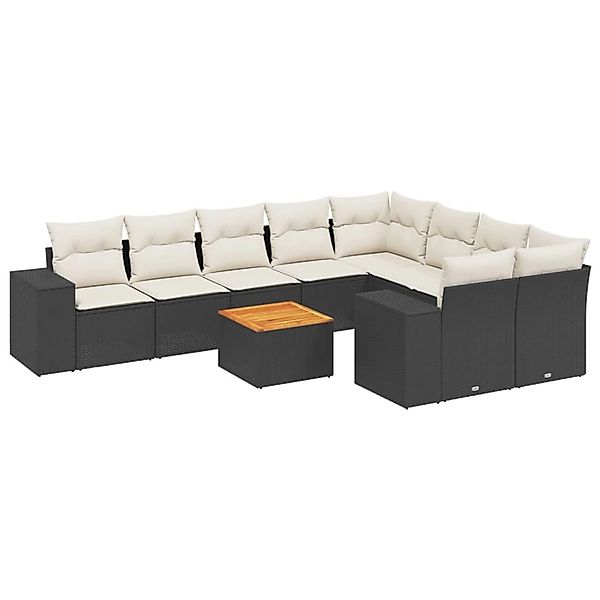 vidaXL 10-tlg Garten-Sofagarnitur mit Kissen Schwarz Poly Rattan Modell 90 günstig online kaufen