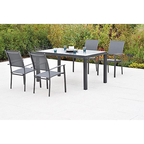 Merxx Milano Set 5-tlg. 4 Stapelsessel Gartentisch Ausziehbar 150 (200) x 9 günstig online kaufen
