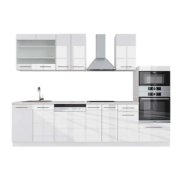 Vicco Fame-Line Küchenzeile Weiß Hochglanz/Weiß 300 cm mit HochschrankAP Ma günstig online kaufen