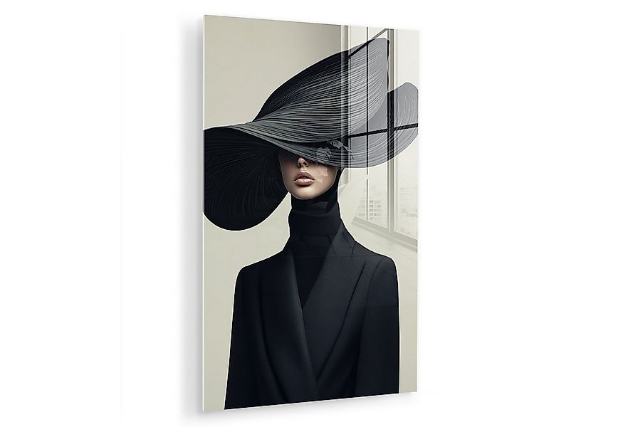 MuchoWow Acrylglasbild Schwarz - Frau - Hut, Inkl. Aufhängung, Dekorative B günstig online kaufen