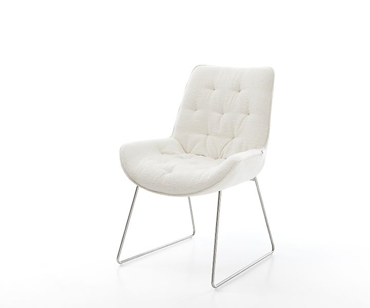 Esszimmerstuhl Taimi-Flex Bouclé Soft Beige Kufengestell Edelstahl günstig online kaufen