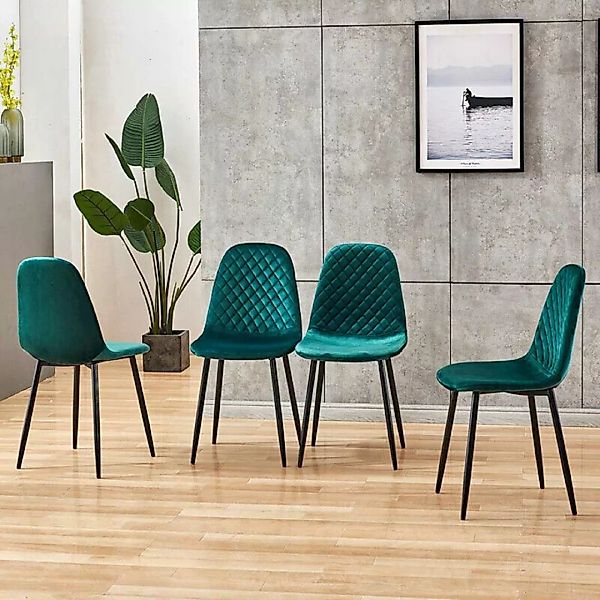 Esstisch Stühle mit Samt Bezug Dunkelgrün (4er Set) günstig online kaufen
