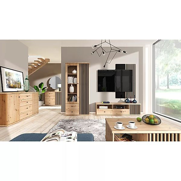 Wohnzimmermöbel Set 6-teilig inkl. Couchtisch Eiche mit schwarz CALLAO-161 günstig online kaufen