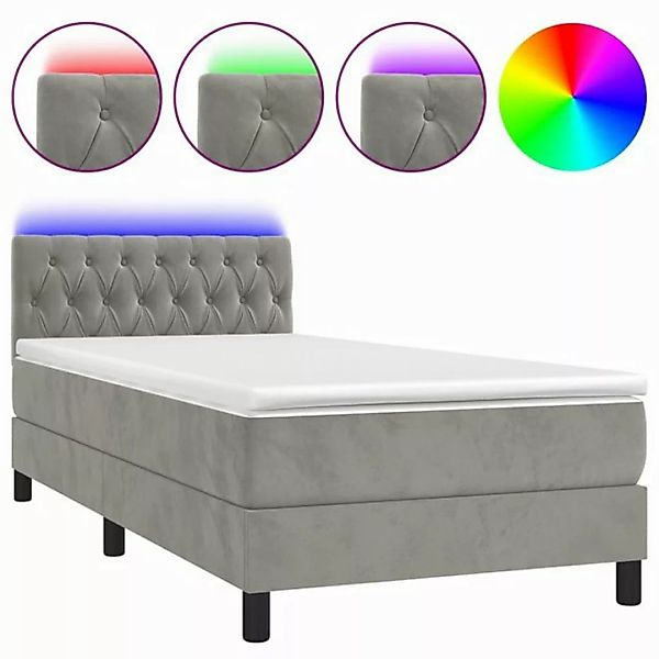 vidaXL Boxspringbett Boxspringbett mit Matratze LED Hellgrau 100x200 cm Sam günstig online kaufen