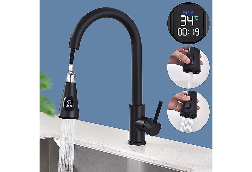 HOMELIVE Spültischarmatur mit brause ausziehbar 360° Küchenarmatur LED Digi günstig online kaufen