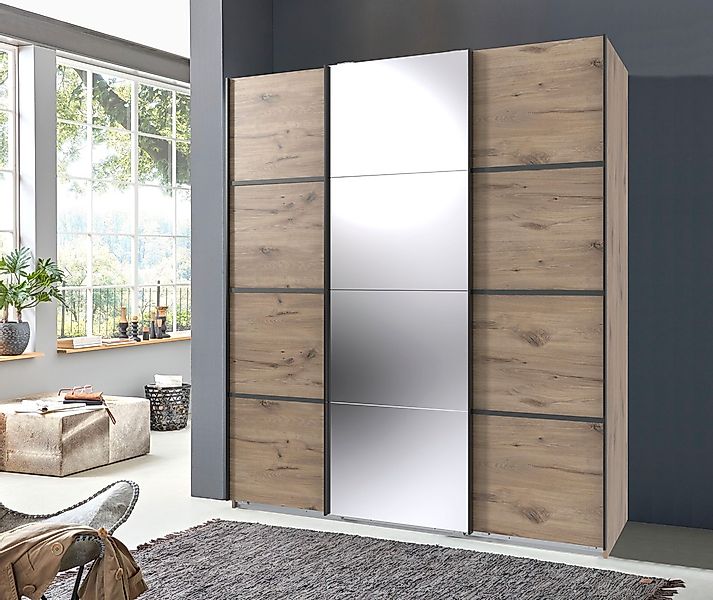 Wimex Schwebetürenschrank »Jork Kleiderschrank mit Spiegel, schwarze Metall günstig online kaufen
