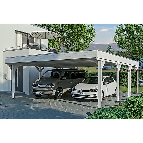 Skan Holz Carport Grunewald 622 cm x 796 cm mit EPDM-Dach Weiß günstig online kaufen