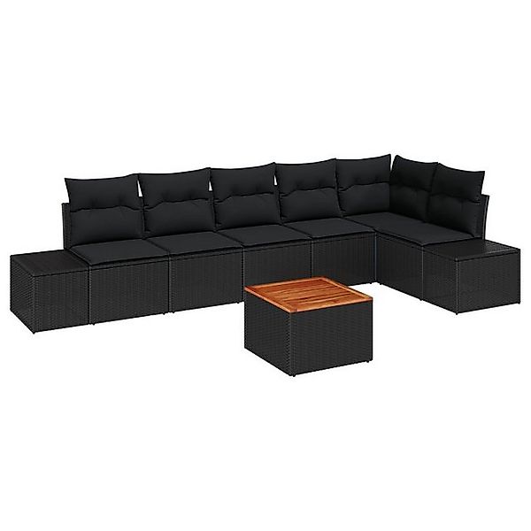 vidaXL Loungesofa 7-tlg. Garten-Sofagarnitur mit Kissen Schwarz Poly Rattan günstig online kaufen
