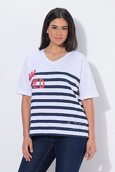 Ulla Popken T-Shirt T-Shirt Sun Kissed Oversized V-Ausschnitt Halbarm günstig online kaufen