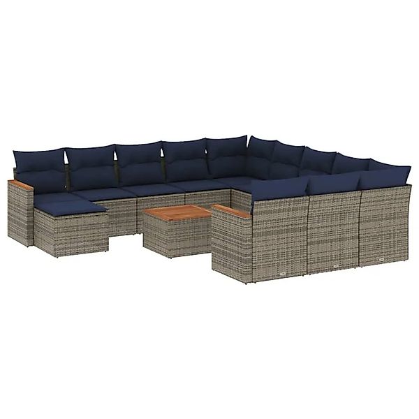 vidaXL 13-Tlg Gartensofa-Set mit Kissen Grau Polyrattan 3226593 günstig online kaufen