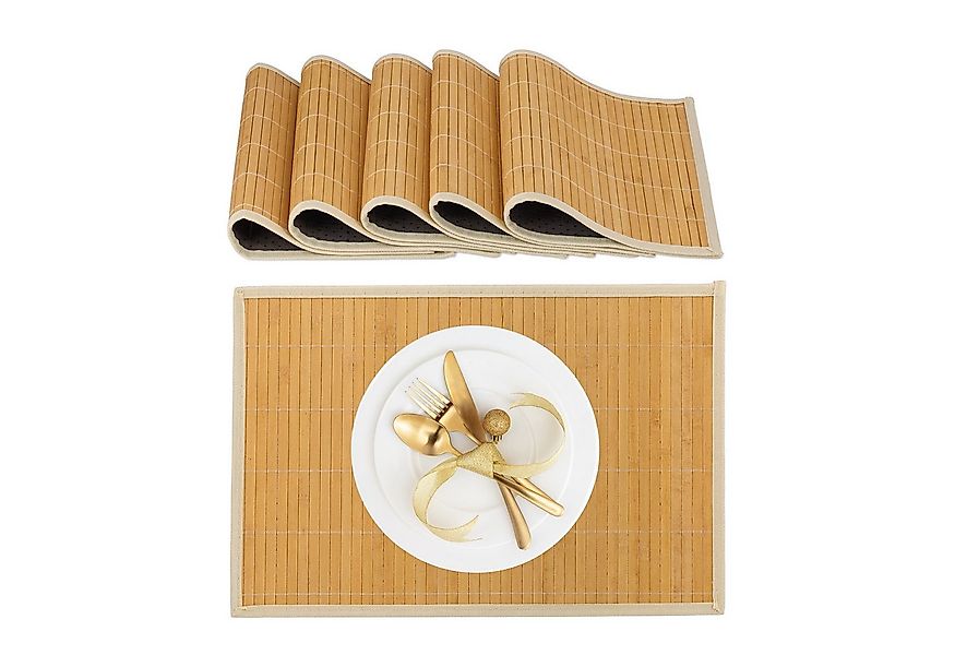 relaxdays Platzset Tischset 6er Set Bambus, (6 Tischmatten), Creme günstig online kaufen