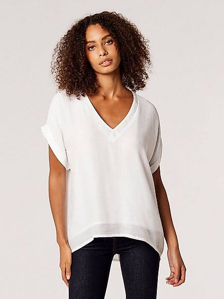 Apricot Klassische Bluse Slub Shimmer V/Nk ButtonBack Top mit Zierknopfleis günstig online kaufen