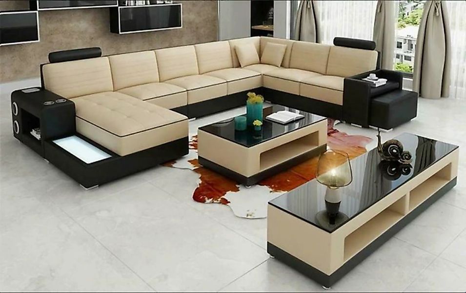JVmoebel Ecksofa Eck Leder Ecksofa U-Form Sofa Couch Design Polster Textil, günstig online kaufen