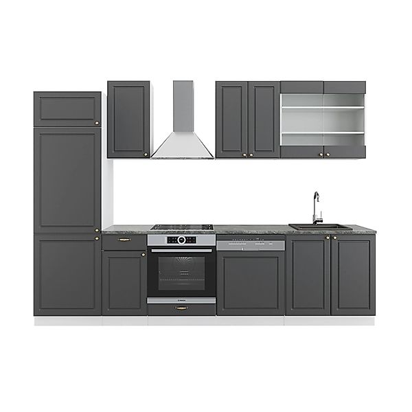 Vicco Fame-Line Küchenzeile Anthrazit-Gold/Weiß 300 cm ohne Arbeitsplatte o günstig online kaufen