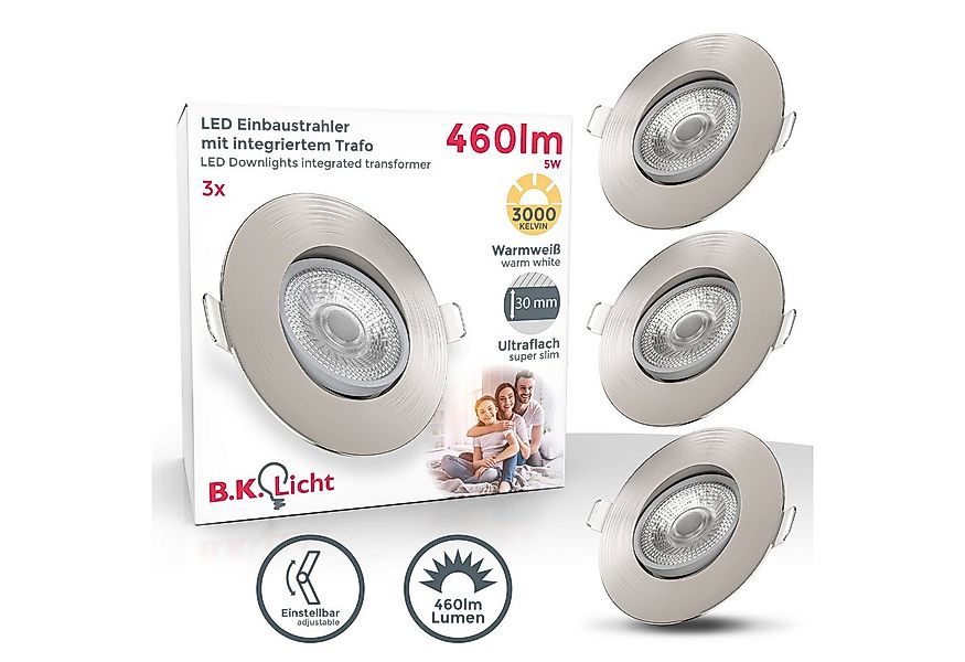 B.K.Licht LED Einbaustrahler SET Einbauleuchten 90mm dimmbar 230V ultra-fla günstig online kaufen
