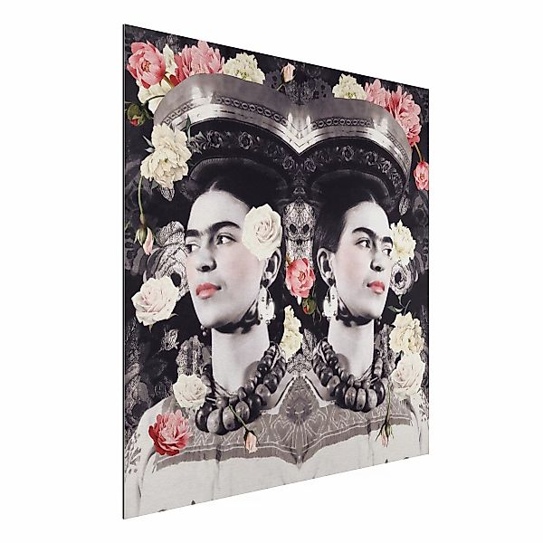 Alu-Dibond Bild - Quadrat Frida Kahlo - Blumenflut günstig online kaufen