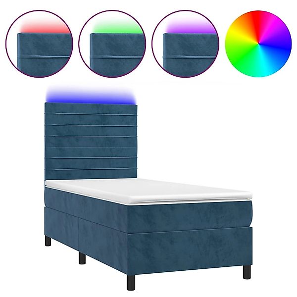 vidaXL Boxspringbett mit Matratze & LED Dunkelblau 90x200 cm Samt1537713 günstig online kaufen