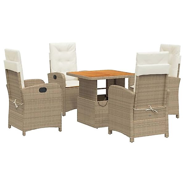 vidaXL 5-Tlg Garten-Essgruppe mit Kissen Beige Poly Rattan 3277350 günstig online kaufen