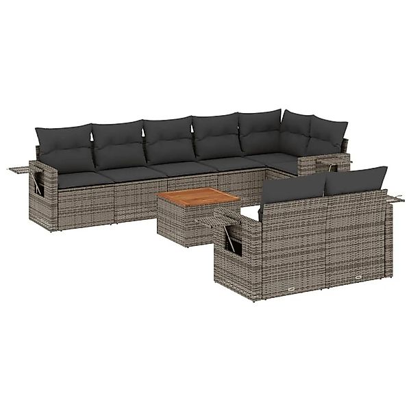vidaXL 9-Tlg Garten-Sofagarnitur mit Kissen Grau Poly Rattan 3224653 günstig online kaufen