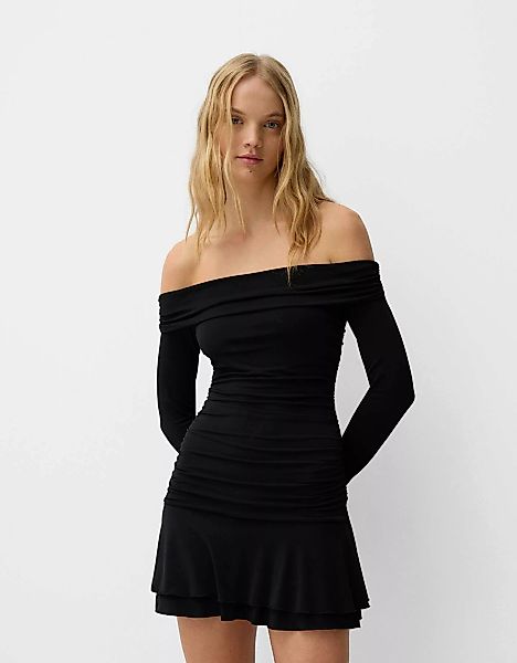 Bershka Minikleid Mit Langen Ärmeln Und Volants Damen S Schwarz günstig online kaufen