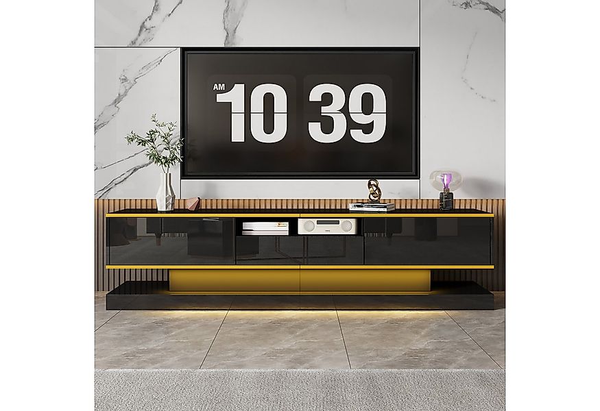 MODFU Lowboard Luxus Design mit goldenen Dekorstreifen (Wohnzimmermöbel, Fe günstig online kaufen