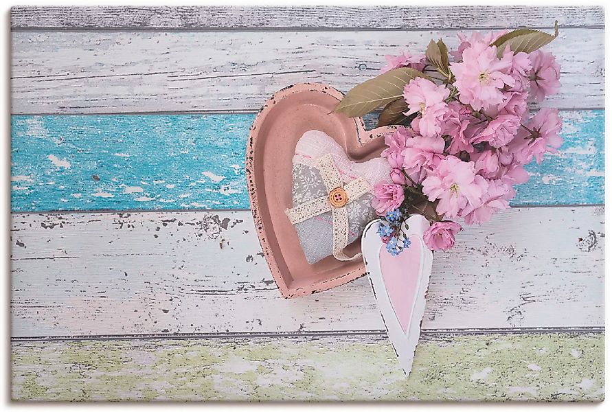 Artland Leinwandbild "Stillleben mit Kirschblüten und Herzen", Arrangements günstig online kaufen
