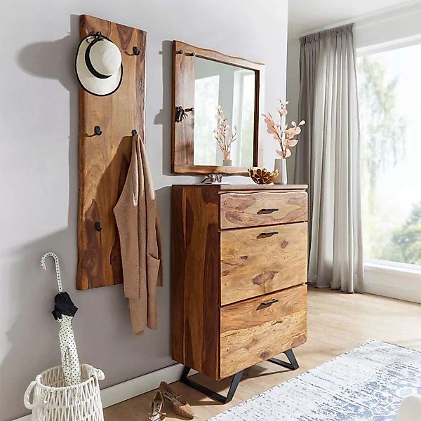 Massivholz Garderoben Set im rustikalen Stil inklusive Schuhschrank (dreite günstig online kaufen