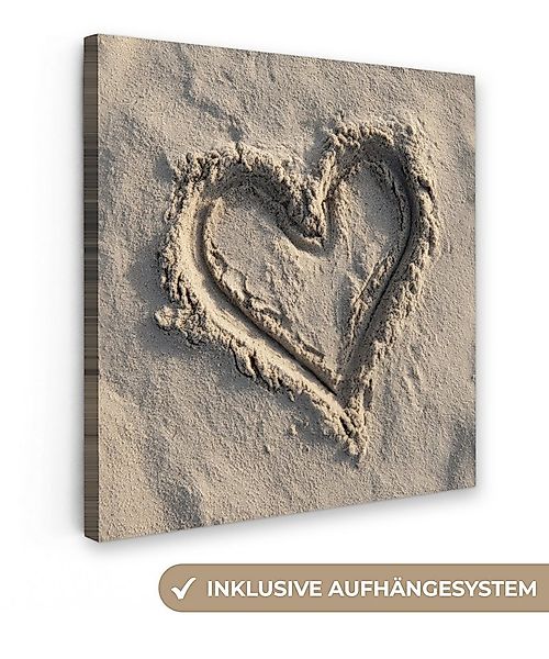 OneMillionCanvasses® Leinwandbild Herzform - Signiert - Beige - Sand, Fotod günstig online kaufen