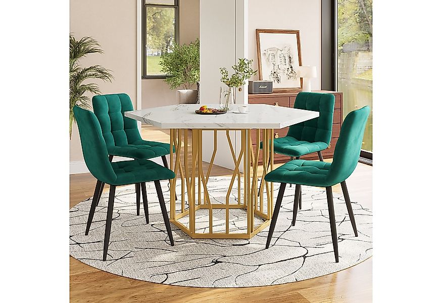 Flieks Essgruppe sechseckiger Esstisch mit 4 Stühlen Set, (Set, 5-tlg., 1 T günstig online kaufen