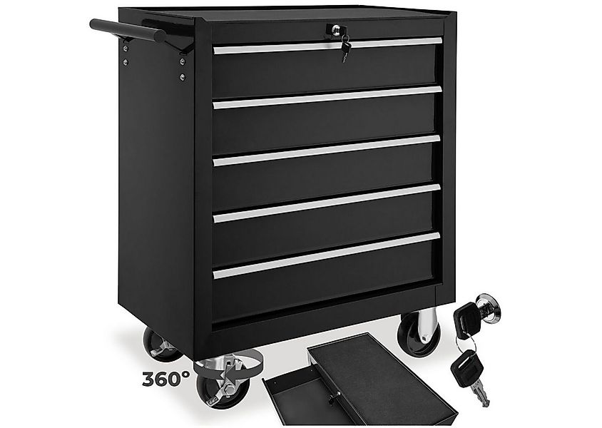 tectake Werkzeugwagen Werkstattwagen mit 5 Schubladen, schwarz, 5 kugelgela günstig online kaufen