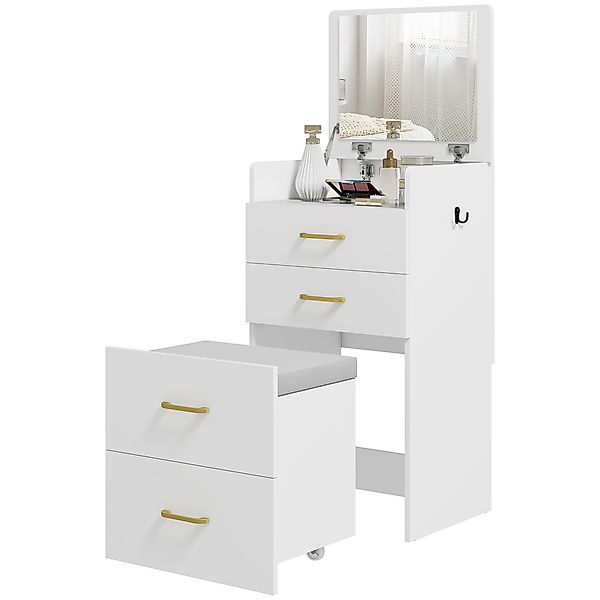 HOMCOM 3 in 1 Schminktisch mit Rollhocker, Kosmetiktisch mit Klappspiegel, günstig online kaufen