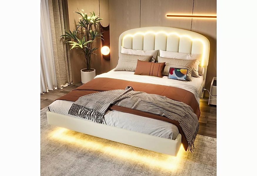 HAUSS SPOLE Polsterbett Doppelbett Bettgestell Jugendbett mit LED, schweben günstig online kaufen