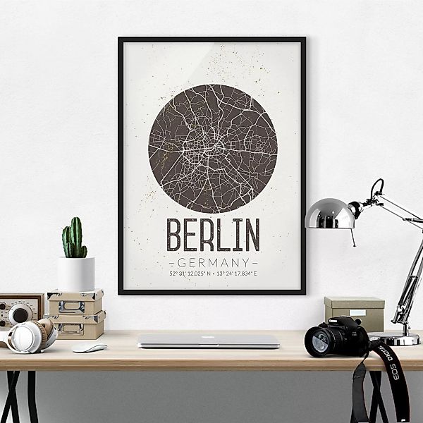 Bild mit Rahmen - Hochformat Stadtplan Berlin - Retro günstig online kaufen