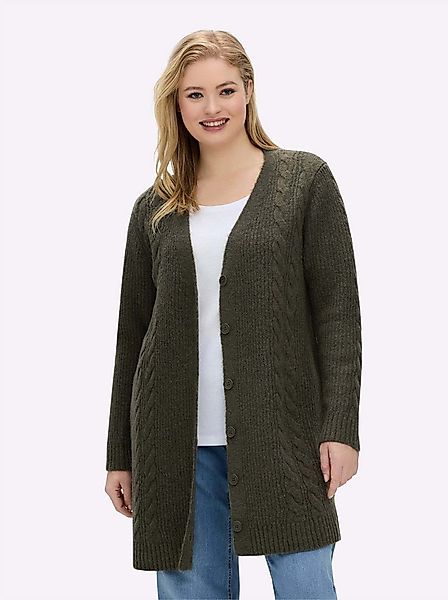 Sheego Strickjacke Cardigan Langarm Zopfmuster, Rippoptik günstig online kaufen