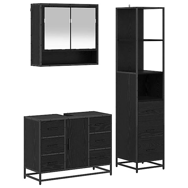 vidaXL Badezimmermöbel-Set 3-Tlg Schwarz Eichen-Optik Holzwerkstoff 3402493 günstig online kaufen