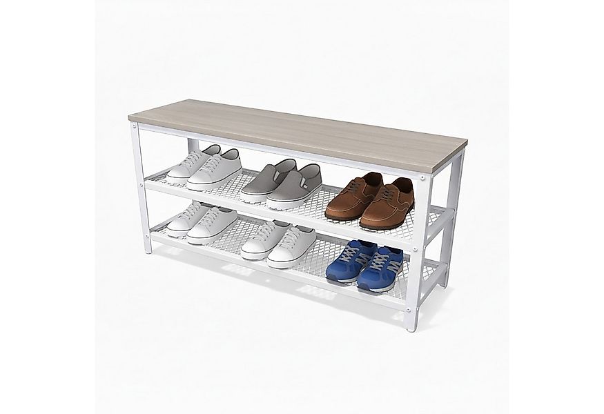 relaxdays Schuhregal Schuhbank mit 2 Schuhablagen, Weiß-Grau günstig online kaufen
