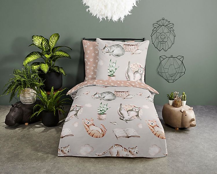 good morning Kinderbettwäsche »Catlife«, Baumwolle, 135x200, Reißverschluss günstig online kaufen