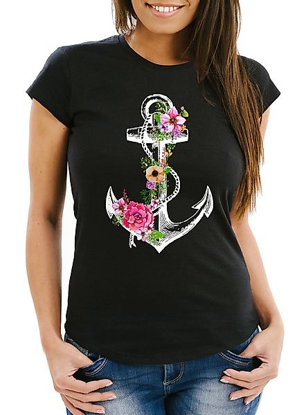 Neverless Print-Shirt Damen T-Shirt Blumen Anker günstig online kaufen