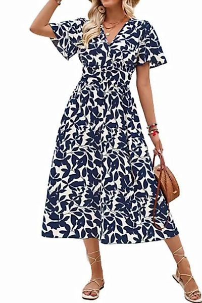 ENIX Dirndl Fließendes Bohemian-Kleid in A-Linie mit Blumendruck für Damen günstig online kaufen